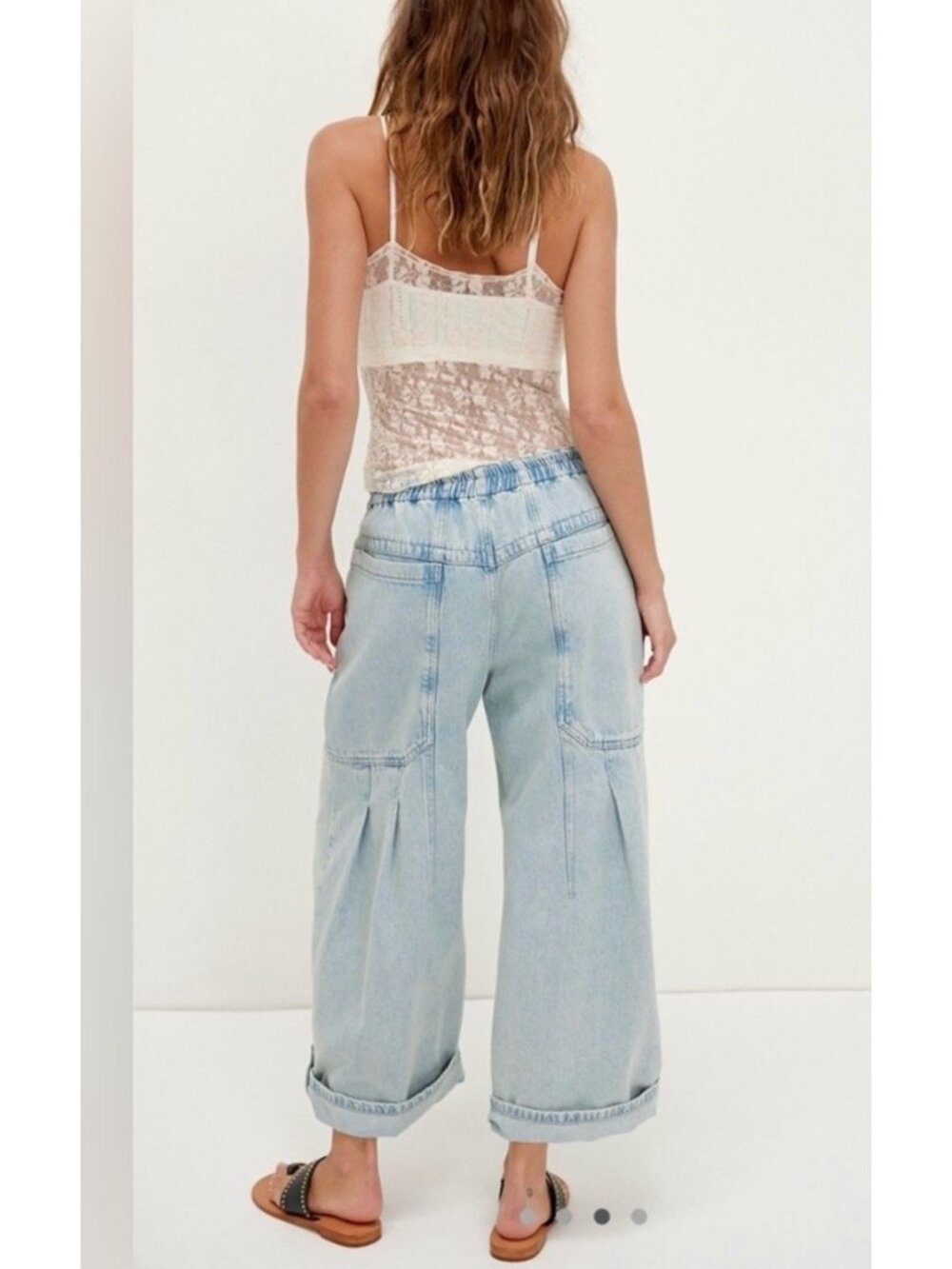 Free People La Vida Pull On Jeans Size M Low Rise Slouchy Y2K Boho Relaxed 90s